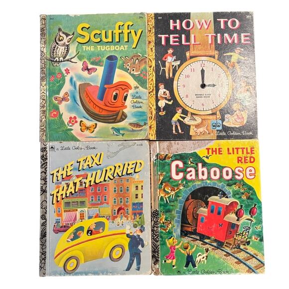 VTG '70+90's Lot of 4 Little Golden Books, Scuffy, Time, Taxi, Caboose - Picture 1 of 8